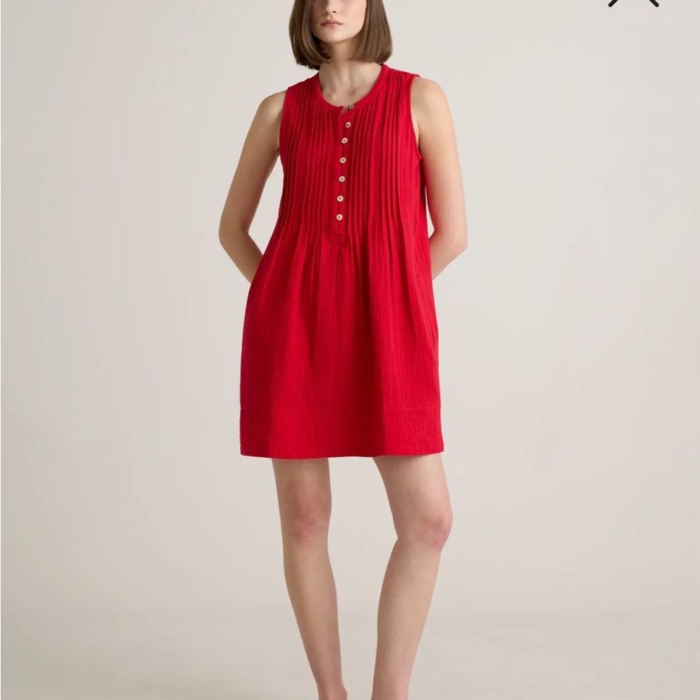 Quince 100% Organic Cotton Gauze Sleeveless Swing Dress-Cherry